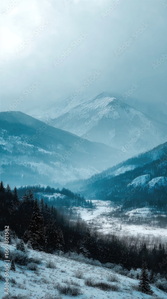 Obraz premium Misty winter mountain range