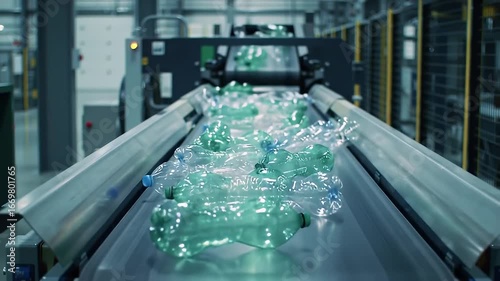 Plastic Bottles Sorted On A Conveyor Belt At A Recycling Plant With Environmental Awareness