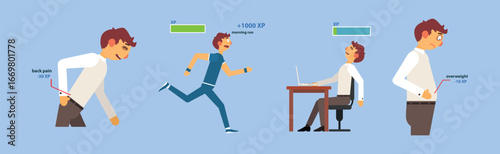 Office Syndrome Man Infographics Template Vector Set
