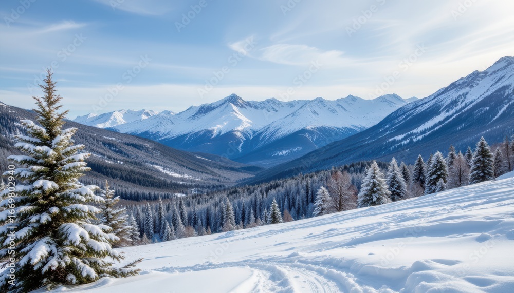 Fototapeta premium create a winter banner background featuring snow covered mountains at the top of the image, leaving ample copy space at the bottom for text