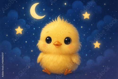 Adorable chick under starry sky