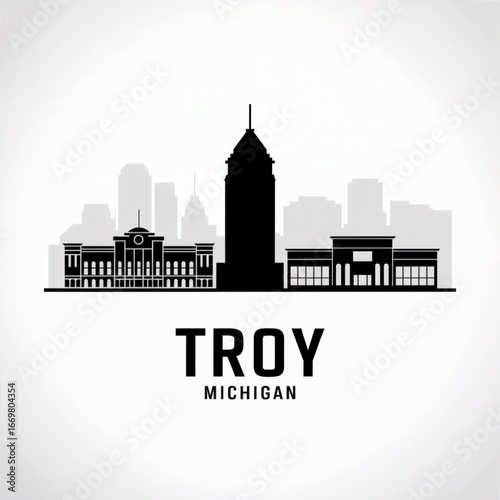 Quadro su tela Troy Michigan Skyline Silhouette — A Suburban Detroit Business Hub Vector Illust