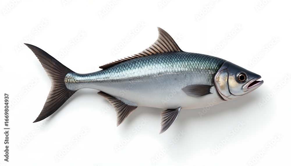 Naklejka premium Silver fish with dark fins and scales aquatic seafood