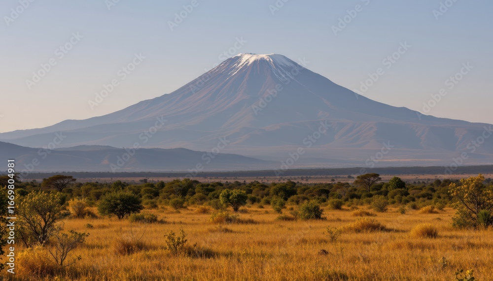 Fototapeta premium a clear and centered image of the majestic mount kilimanjaro against the backdrop of an african savannah, with a focus on nature and the outdoors