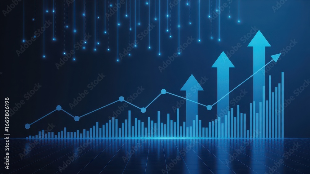 Naklejka premium Stock market trends with growth and decline charts, business finance analytics, investment strategy, and economic data visualization 