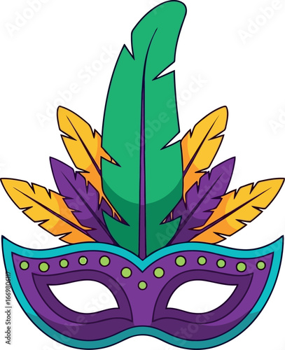Vibrant mardi gras mask with colorful feathers festive celebration accessory vector