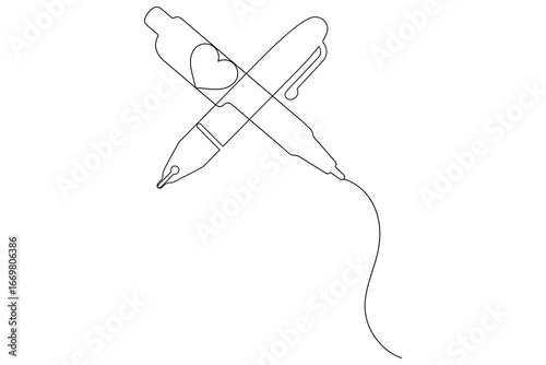 Simple ball pen one line art minimal outline vector design
