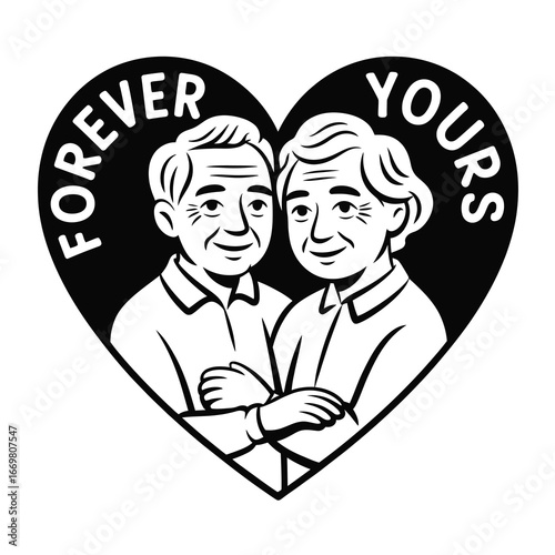 Forever yours heart embrace elderly couple romantic love symbol anniversary or wedding keepsake