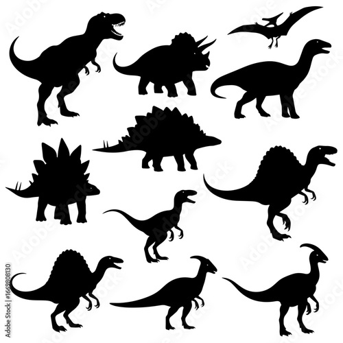 set of dinosaurs silhouettes