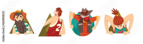 People Peeking and Looking Out of Shapes Vector Set