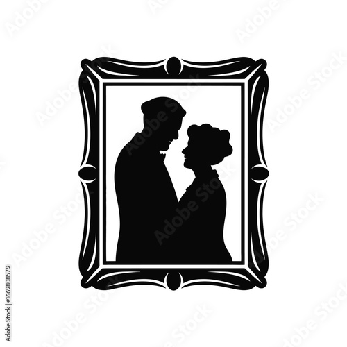 Elegant vintage frame silhouettes of a romantic couple embrace forever memories