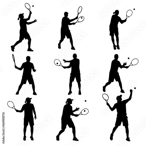 Set tennis player silhouette