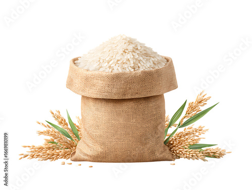 Bag of rice on white background