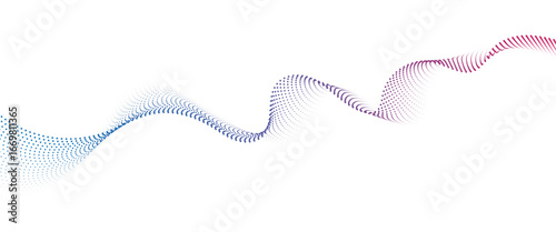 Flowing Dot Wave halftone gradient pattern on transparent background	