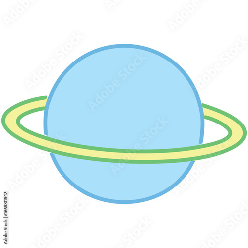 A vibrant and simple vector icon of a colorful planet, representing a whimsical and imaginative world.