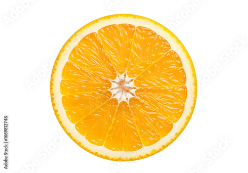 Closeup of a juicy orange slice isolated on transparent background