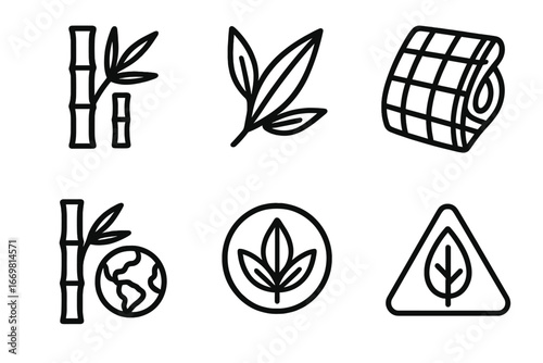 Illustration of various bamboo and leaf icons representing nature and sustainability concepts