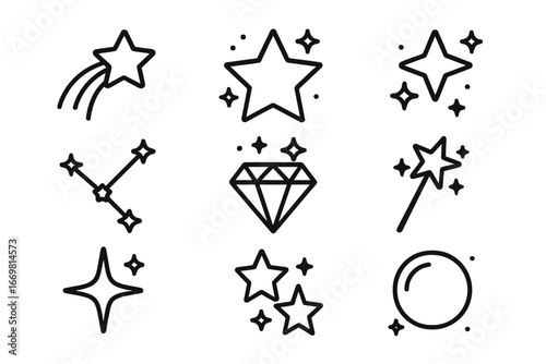 Unique collection of hand-drawn star and celestial symbols showcasing creativity and imagination