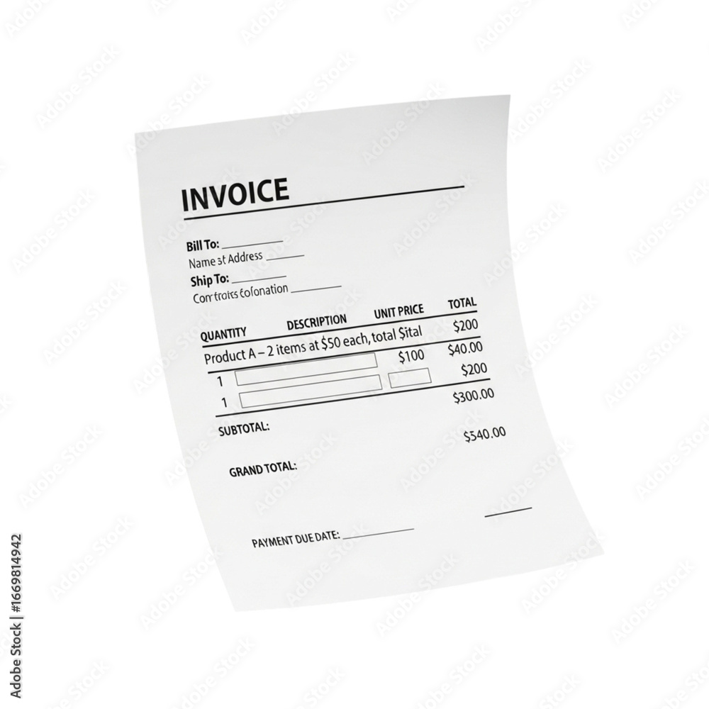 Obraz premium Paper invoice document isolated on transparent background