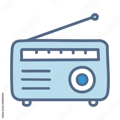 A stylized vector icon of a radio with a headphone jack, symbolizing a personal listening experience.