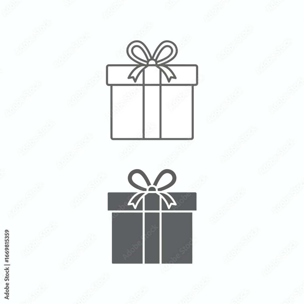 Two gift boxes, one outlined and one filled, with bows and ribbons. Two gift boxes, one outlined and one filled, with bows and ribbons.