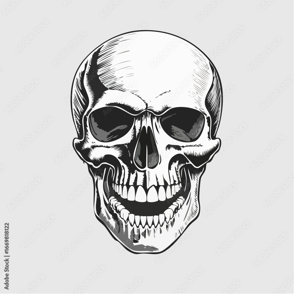 Fototapeta premium Detailed Engraving Human Skull Anatomical Grim Reaper Halloween Horror Illustration