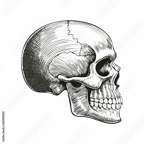 Detailed Engraving Style Anatomical Skull Side View Medical Illustration