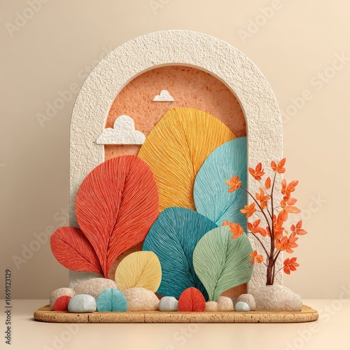 Archway scene with autumnal leaves