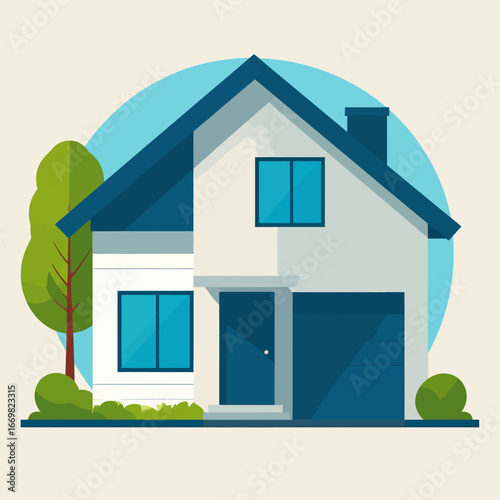 Modern suburban house with dark blue slanted roof vector