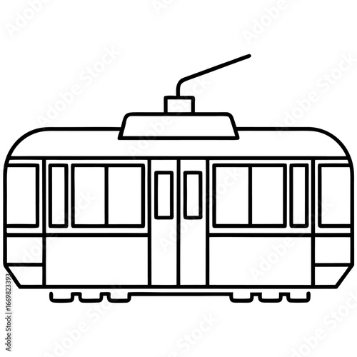 Minimalist line art of a tram with clean design
