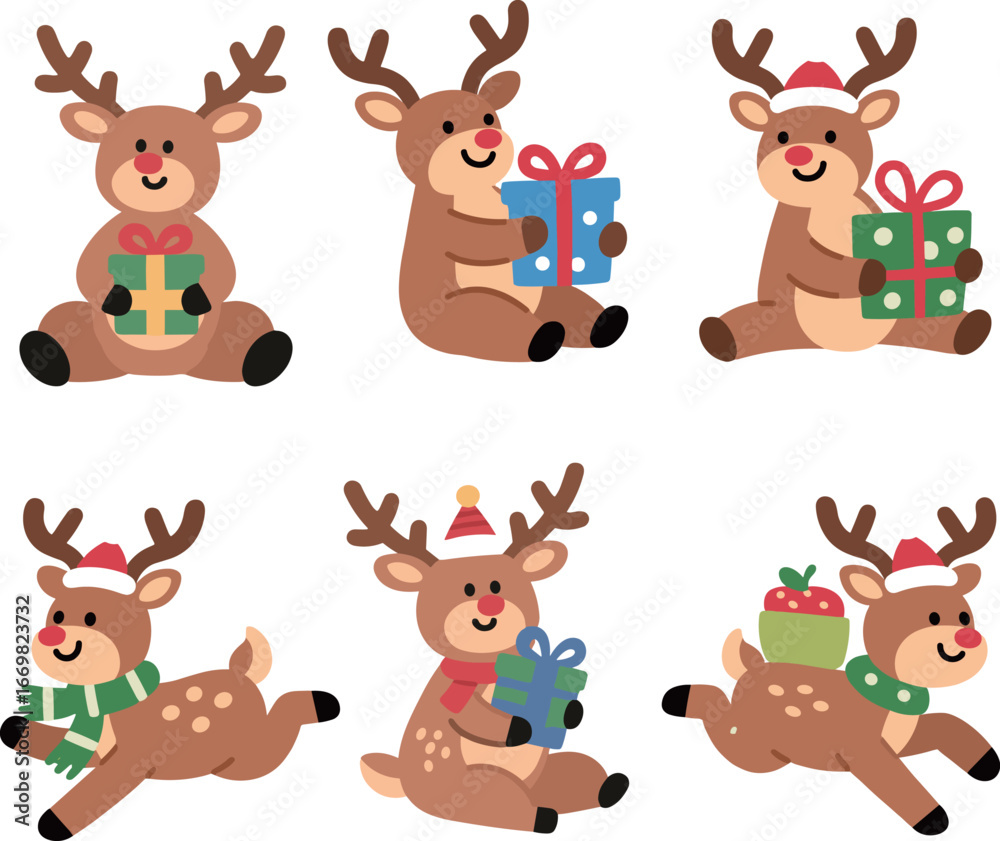 Naklejka premium Festive Reindeer with Gifts Christmas Holiday Characters