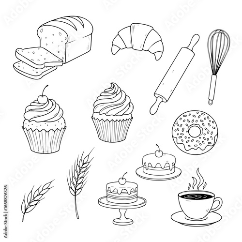 Cupcake chocolate coffee breakfast vector illustration icon dessert bread pastry sandwich tea caricature fast food model