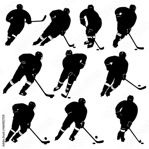 Hockey Player Silhouette on Ice in Winter Sports Vector Illustration