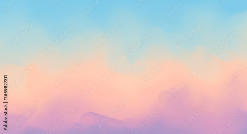 Fototapeta premium Dreamy abstract background with smooth pastel color gradients blending blue, peach, and purple.