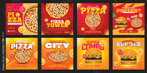 Pizza and Burger Social Media Post Template for Restaurant Promotion
