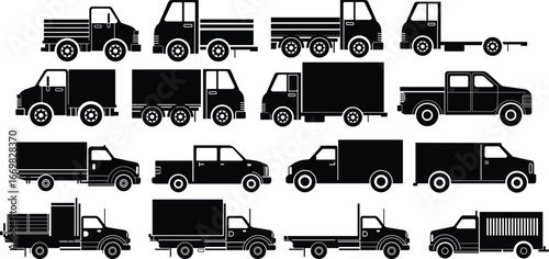 Various types of truck and pickup truck icons