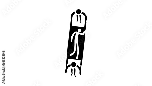 man on a stretcher symbol, black isolated silhouette