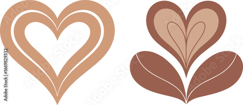 Heart shape vector design, abstract love symbol, romantic floral decoration, brown tone illustration, symmetrical graphic art for wedding or Valentine.