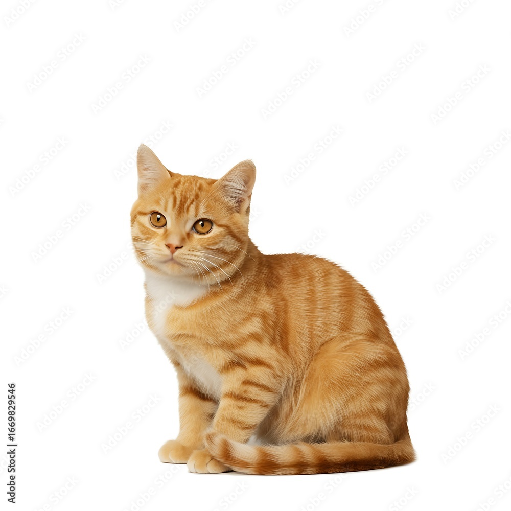 Obraz premium Adorable ginger tabby kitten sitting isolated on white background looking at camera