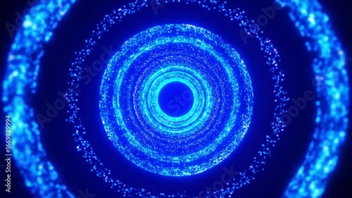 Abstract concentric circles of glowing particles