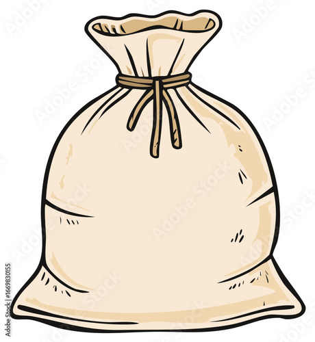 Cloth Sack tied with Rope Cartoon Illustration