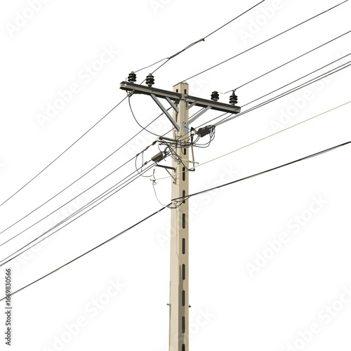 High voltage concrete electric pole vector with power lines, industrial utility infrastructure, realistic isolated design for energy transmission illustrations