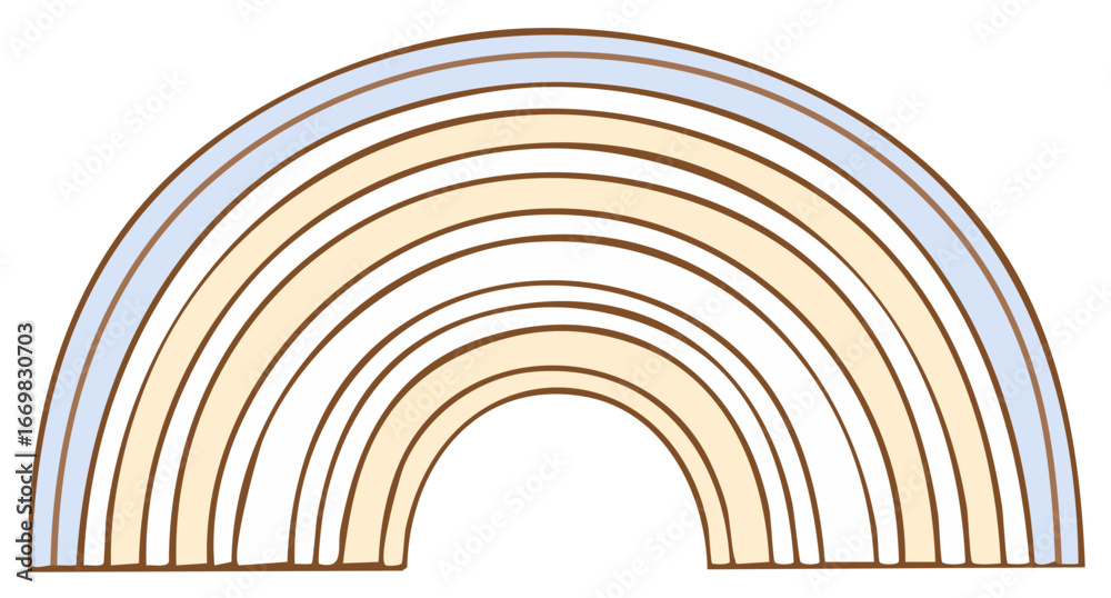 Fototapeta premium Stylized rainbow arc with multiple colorful stripes and brown outlines