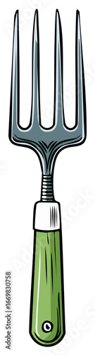 Garden Cultivator Fork Hand Tool Green Handle Isolated Illustration