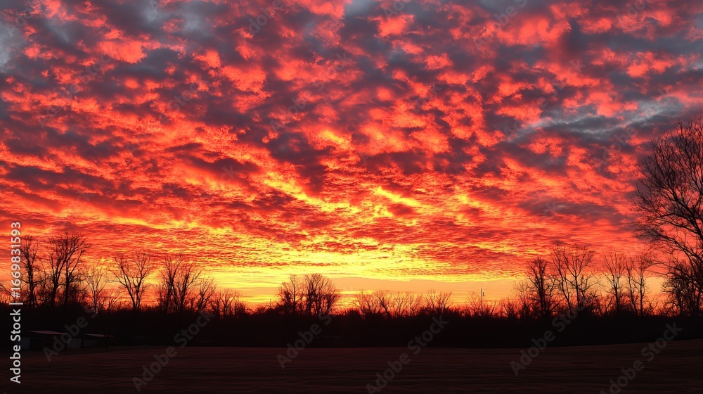 Fototapeta premium Fiery sunrise over a field