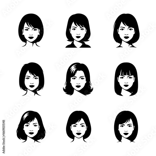 vector silhouette capturing the stylish side profile of a woman with elegant hair and unique facial features, isolated on a white background.