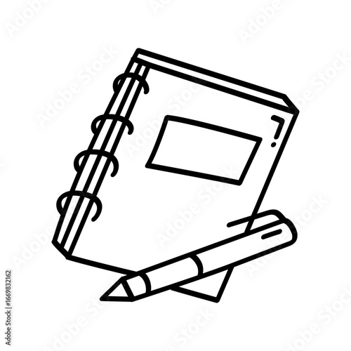 A notebook with a pen placed on top, symbolizing notetaking
and writing.