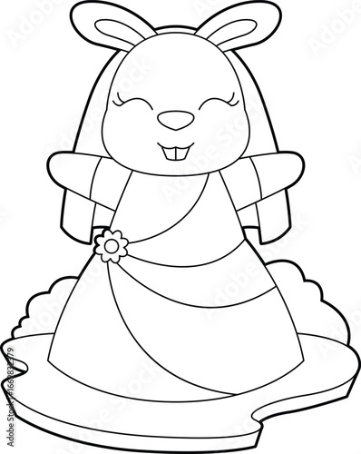 Rabbit Bride Veil Wedding Animal Vector Graphic Art Illustration