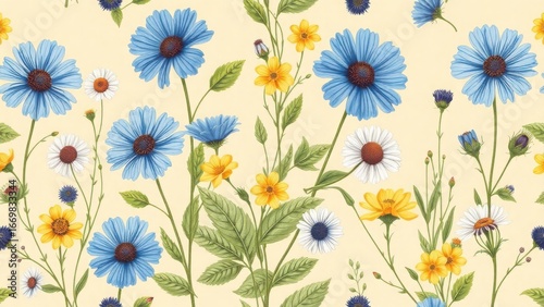 Elegant botanical motif with field flowers