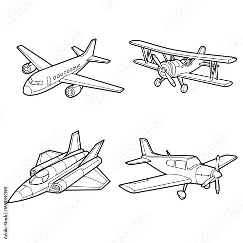Black airplane icon collection. Set of black plane silhouette icon
